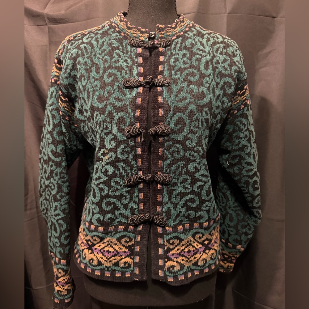 Vintage Style Green and Black Knit Cardigan